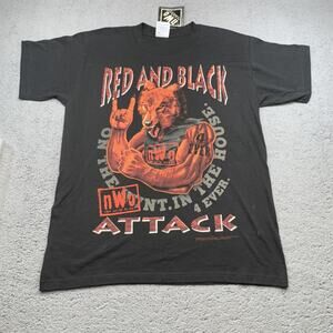 VINTAGE NWO Shirt Mens Large Wolf Pack Wrestling 90s WCW Red Black New World